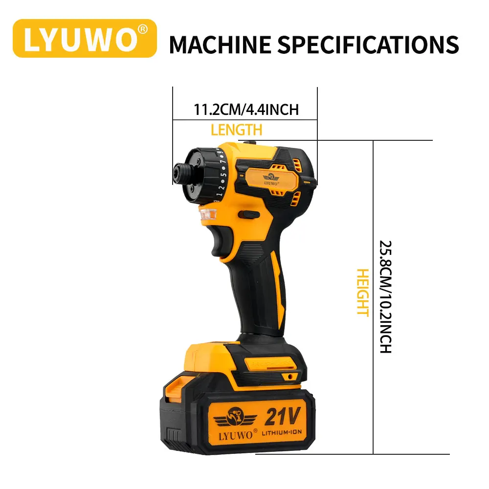 LYUWO 21V High Torque Cordless Multifunctional Electric Screwdriver, Brushless Lithium Battery Rechargeable Drill Electric Tool