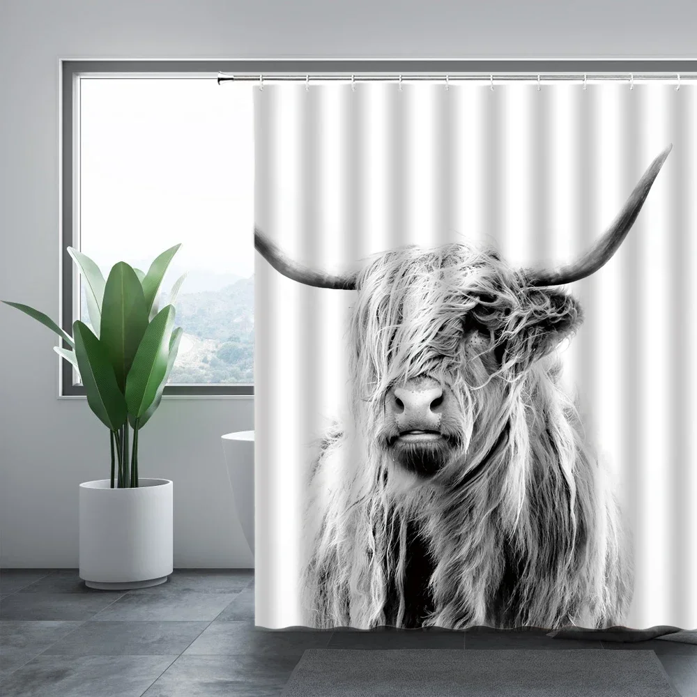 Western Wild Animal Cattle Cattle Shower Curtain Hook Modern Fashion Shower Curtain Polyester Fabric Shower Curtain