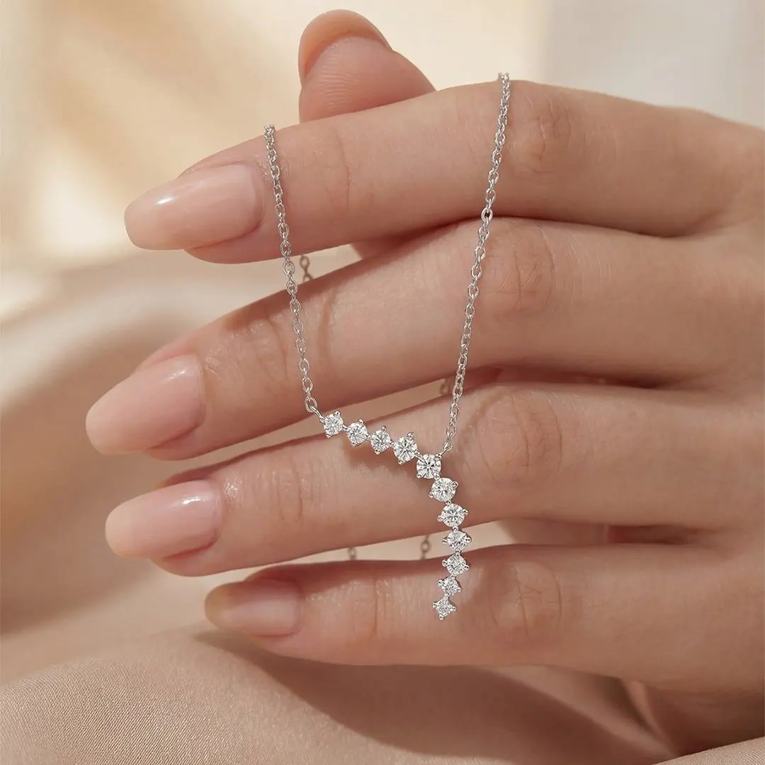 S925 Silver Plated 18K Platinum Moissanite Diamond Necklace 1.42ct