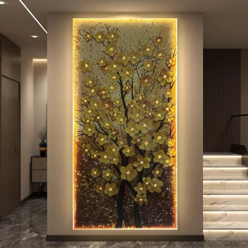 

Golden tree entrance entrance decorative painting led lamp light luxury high-end living room fortune tree hanging