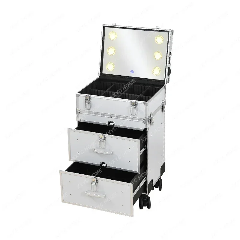 Cosmetic Case with Lamp Professional Follow-up Artist, Tie Rod Multi-layer Makeup Artist Special Cosmetic Storage Box