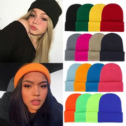 Gorros de malha casual unisex, boné sólido para mulheres, homens, gorro feminino, gorro mais quente, chapéus de inverno, outono, novo, atacado