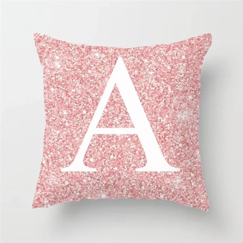 Pink English alphabet printed pattern cushion cover Home living room sofa decoration polyester pillow  45 * 45cm