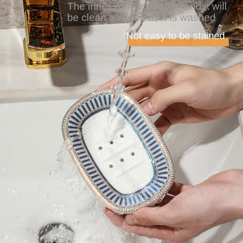 Simple Irregular Stripes Perforated Soap Box Luxury Ceramic Household Drain Soap Dish Washstand Gargle Cup Bathroom Accessories