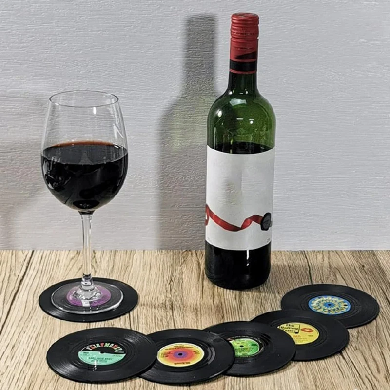 Sottobicchieri per bevande creativi Sottobicchieri per CD vintage Set di 6 dischi in vinile per gli amanti della musica Regali per l'ospite di inaugurazione della casa Stile 2