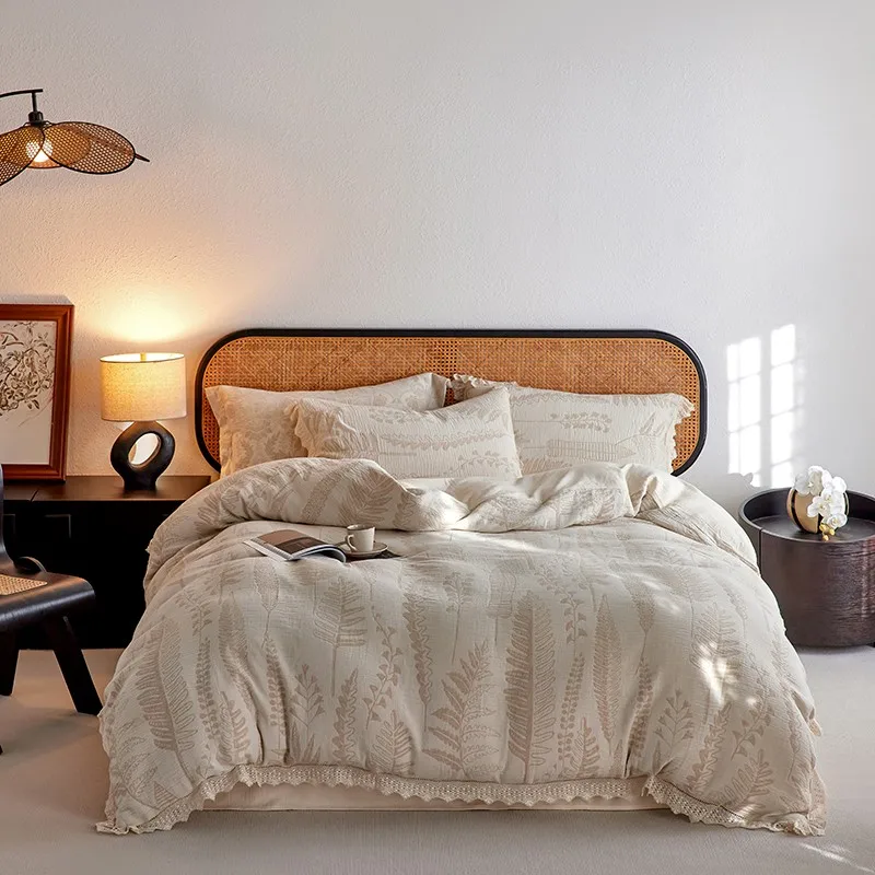 

60%Cotton 40%Linen Ultra Soft Comfortable Duvet Cover Set Double Queen Bedding Set (1Comforter Cover 1Bed Sheet 2Pillowcases)