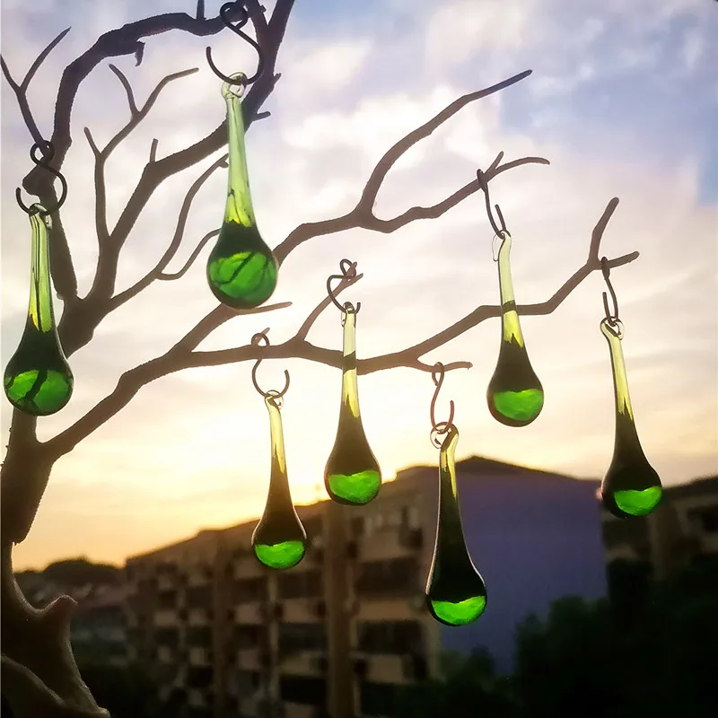 Top Quality 50pcs/lot 20x80mm Green Glass Chandelier Raindrops Wedding Party Decoration Crystal Lighting Parts Hanging Pendants