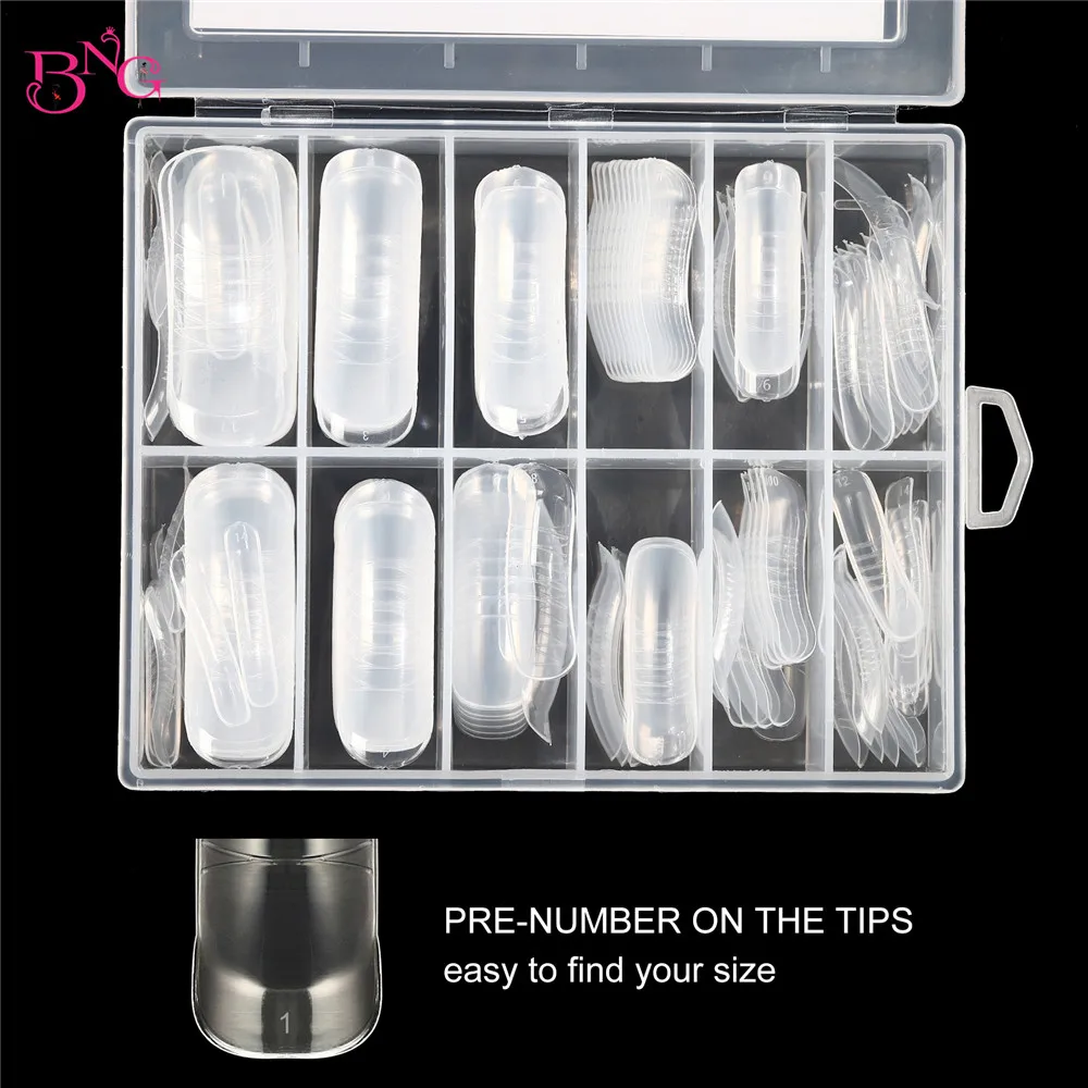 BNG 140Pcs/box Poly Nail Extension Gel Dual Forms Coffin Nails Clear Ballerina Full Cover False Nail Tips Nail Forms Big Sizes - Image 3