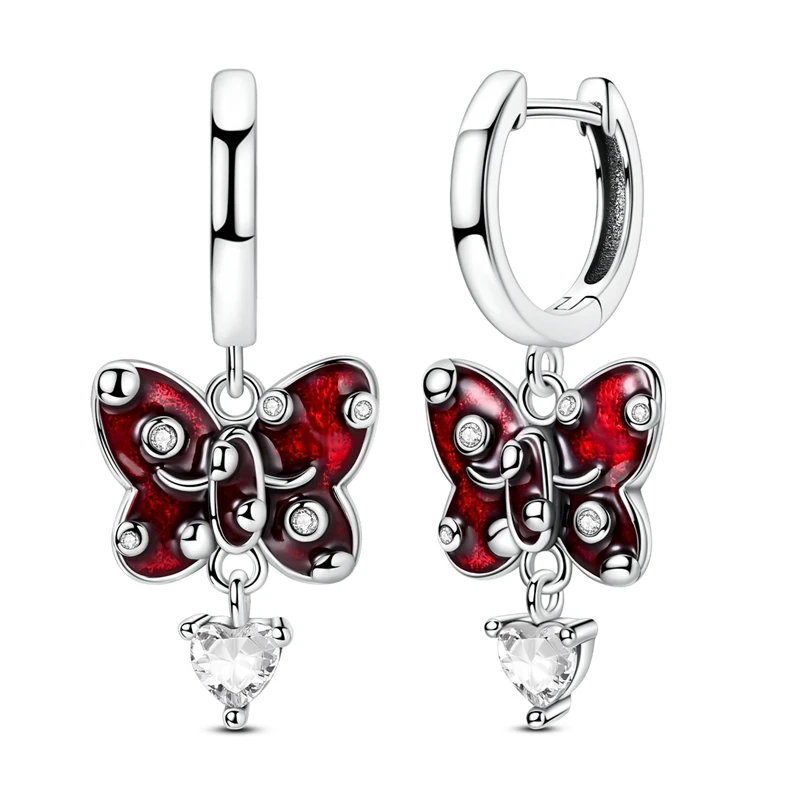 925 Sterling Silver Earrings Women Classic Red Bow Drop Earring For Anniversary Wedding Jewelry Gifts