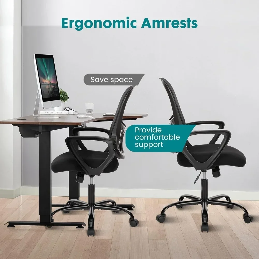 Office Chair,Mesh Rolling Work Swivel Task with Wheels, Comfortable Lumbar Support,Comfy Arms for Home,Black Desk Chairs image 3