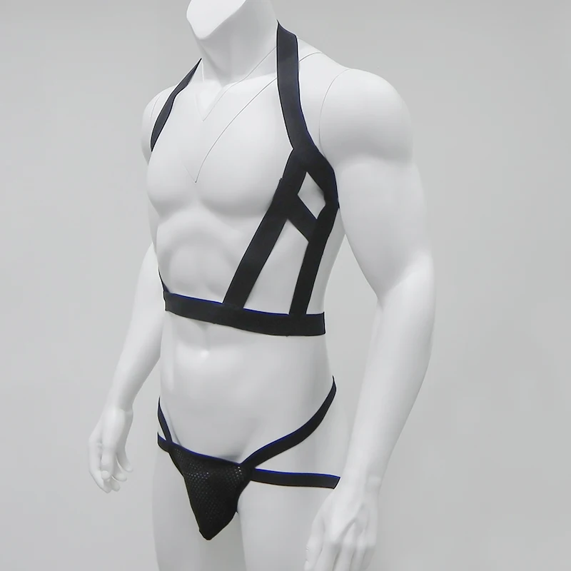 CLEVER-MENMODE Sexy Harness Men Backless Jockstrap Thong Set Elastic Hollow Out Fetish Costumes BDSM Bondage Body Belt Nightwear