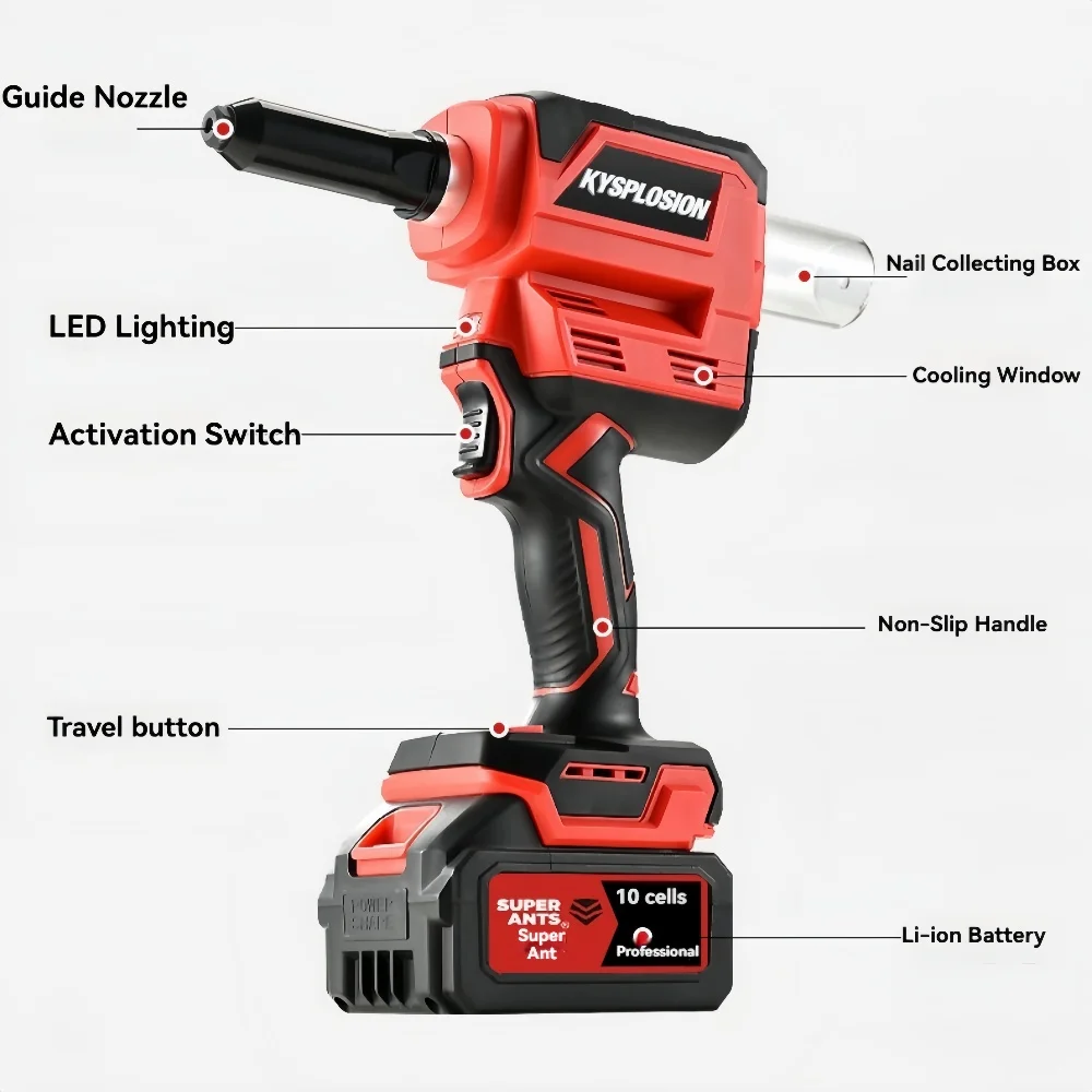 مسدس برشام كهربائي صناعي 20000KN ​   لبطارية ماكيتا 18 فولت ​ ​ أداة كهربائية بقوة سحب لاسلكية بدون فرش بطول 28 مم