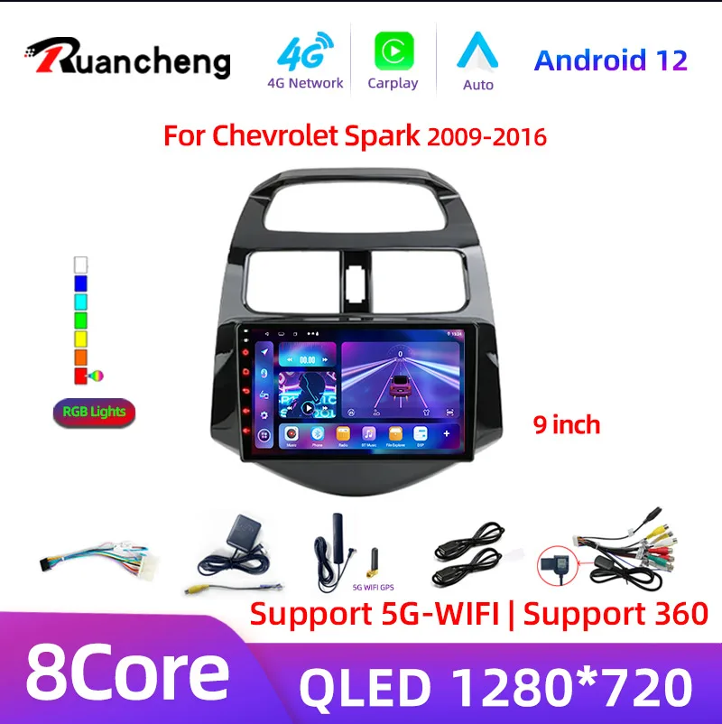 Radio samochodowe 2Din 4G Android 14 Multimedialny odtwarzacz wideo do Chevrolet Spark Beat Matiz Creative 2010-2014 Nawigacja Carplay