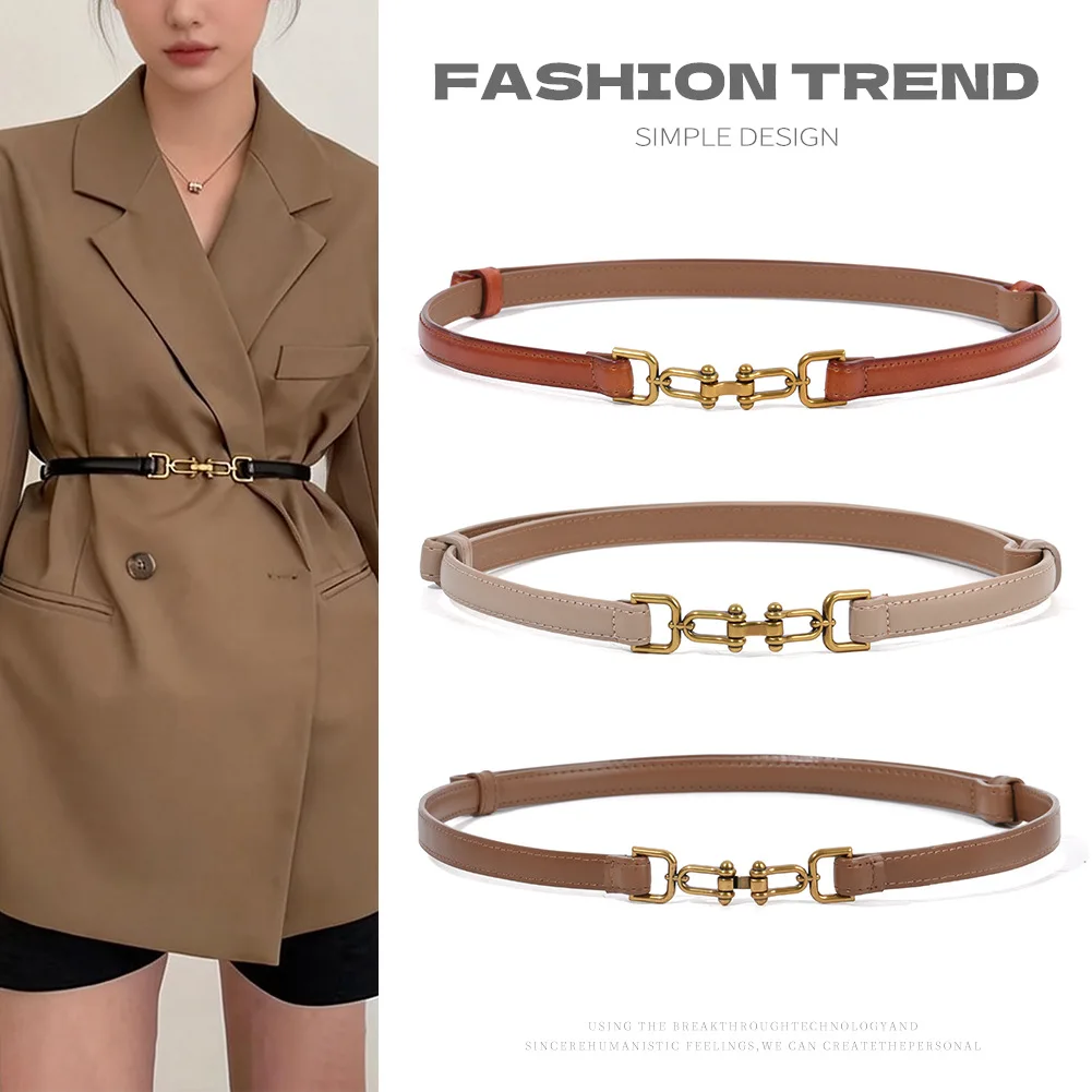

Элегантный дизайнерский ремень из натуральной кожи с пряжкой для женщин, универсальный для создания стильного образа с блейзером