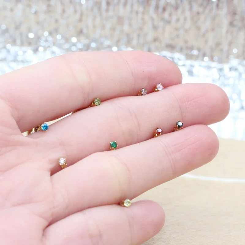 Stahl Goldfarben Mini 2mm AAA Runde Bunte Zirkon Ohrstecker Edelstahlnadel Hypoallergener Schmuck Set von 20 Stück – Detail 4