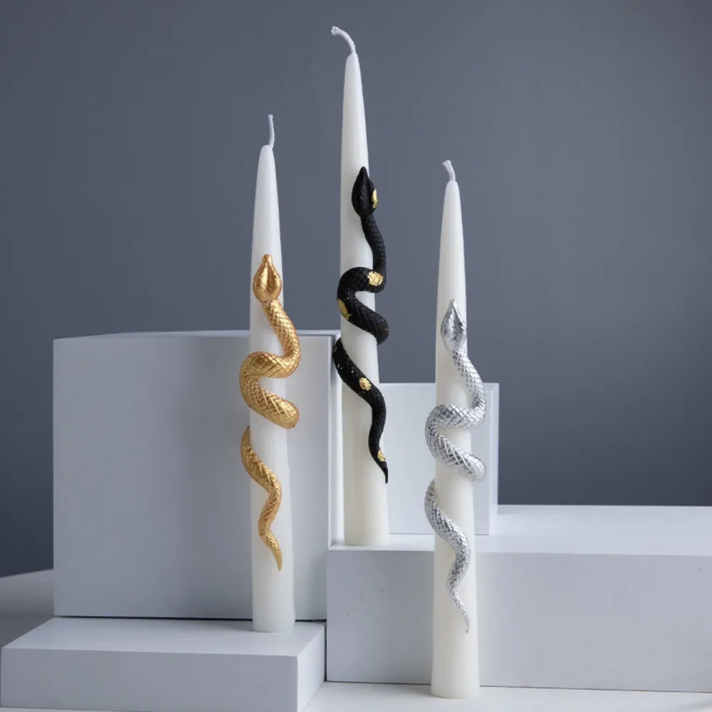 3D Snake Shaped Long-pole Candle Silicone Mould Cone Column Gypsum Resin Mold Relief Animal Taper Pillar Candlestick Party Decor
