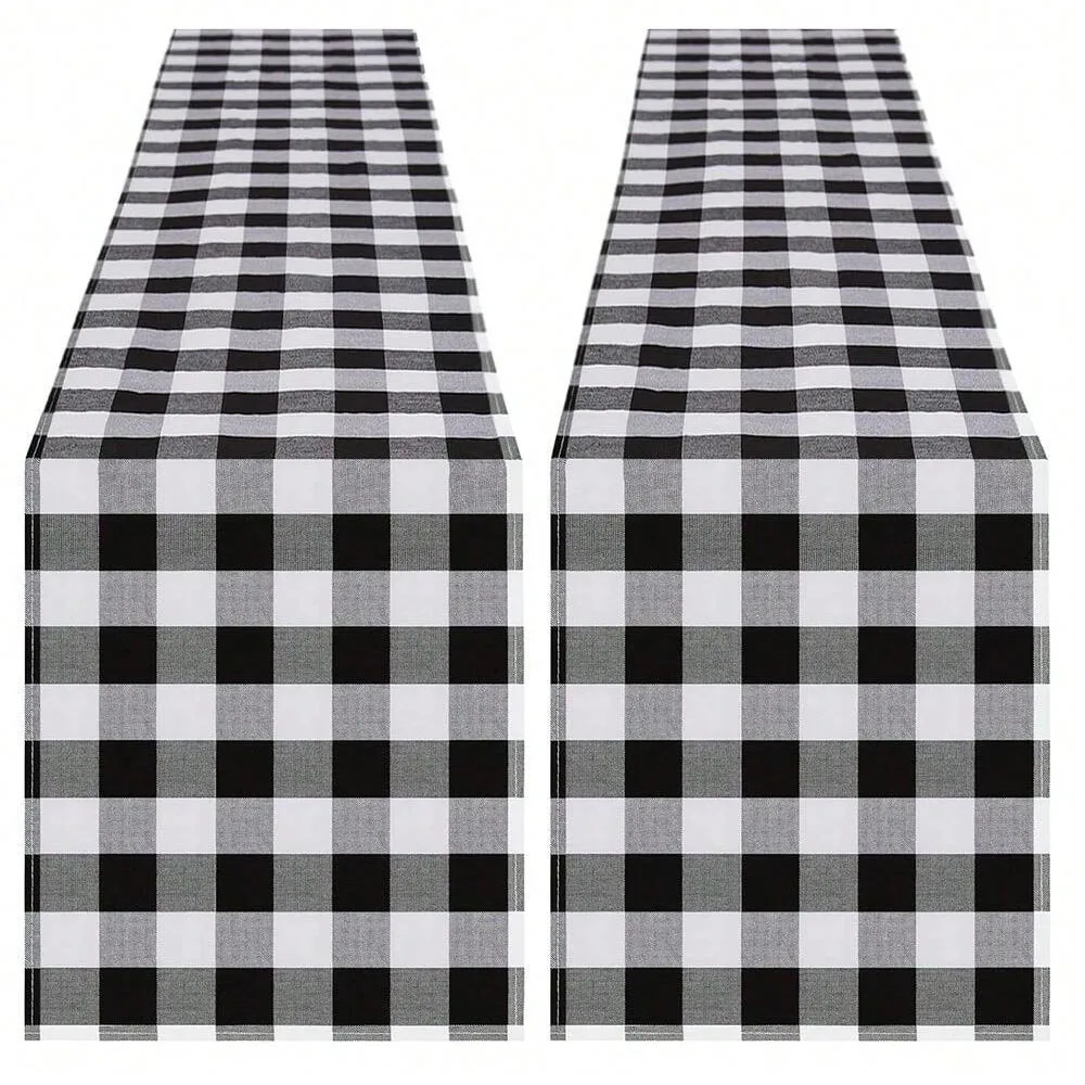 Buffalo Plaid Table Runners 2 Packs 13x84 Inches Black and White Check Table Runner Fall Thanksgiving Table Runners for Parties