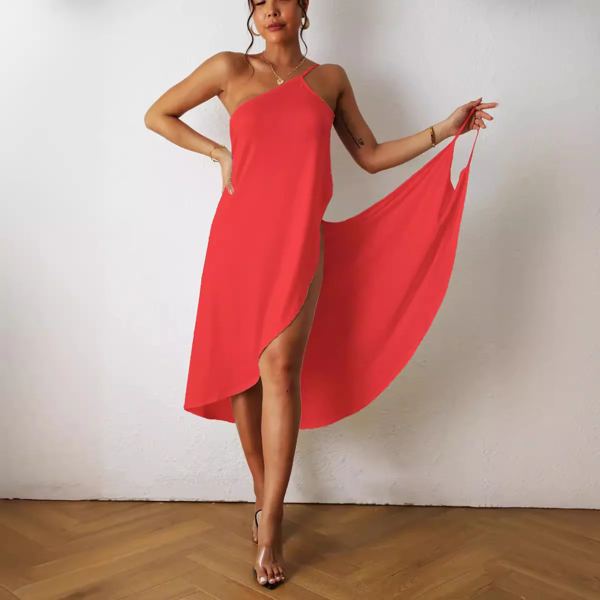 فستان نسائي صيفي مثير للشاطئ موضة 2026 بلون واحد فستان بيكيني للحماية من الشمس ملابس سباحة نسائية