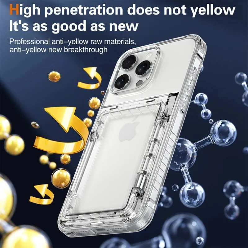 Transparente Hülle mit 4 Kreditkartenfächern und Stoßschutz für iPhone 16 15 14 13 12 11 18 Pro Max 17 Air Plus 16E Klare Handyhülle – Detail 9