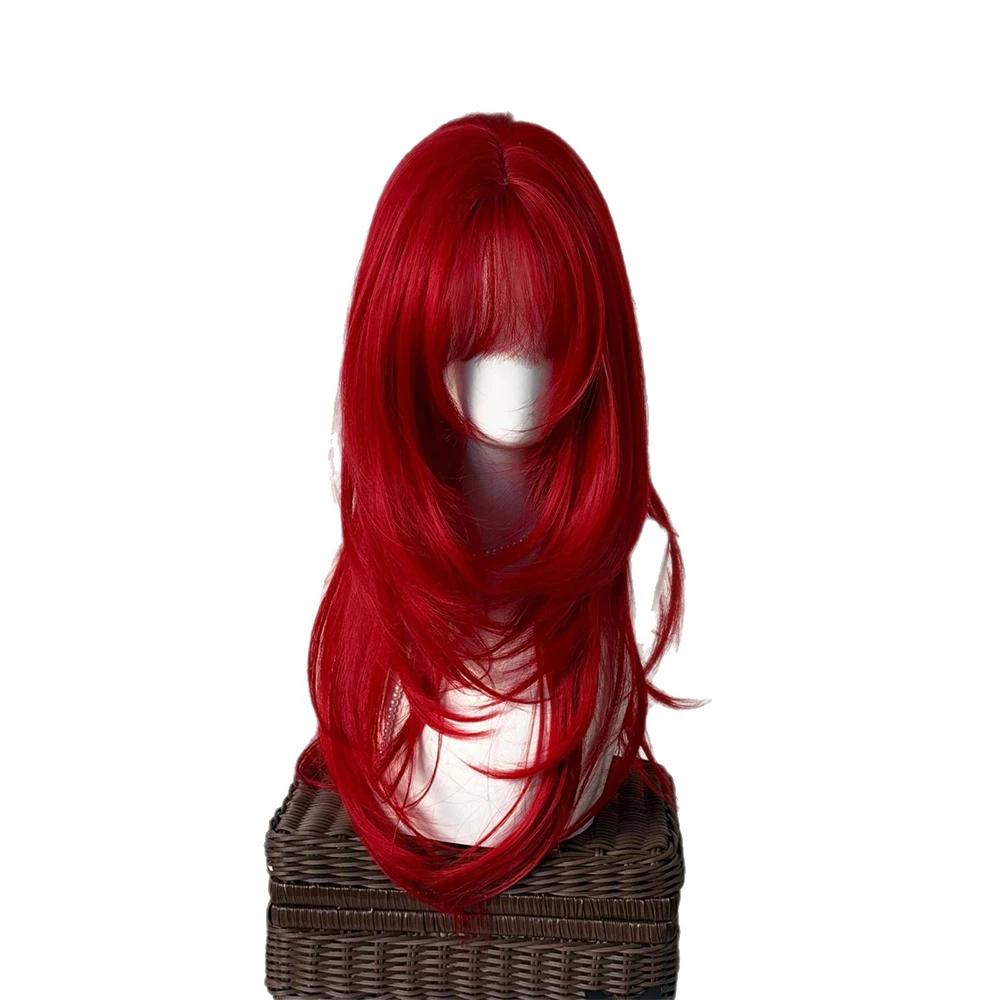 Picture 7: Red Synthetic Wig with Bangs Long Straight Hair High-Layered Wig Lolita for Women's Daily Party Cosplay Wig Heat Resistant