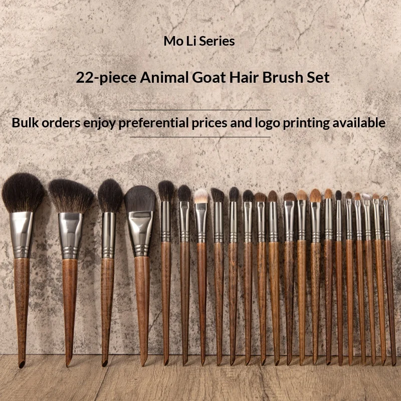 Conjunto de 22 Pincéis de Maquiagem de Cabelo de Cabra: Pincel para Sombra, Pincel para Base, Pincel para Contorno e Blush, Ferramentas de Maquiagem C