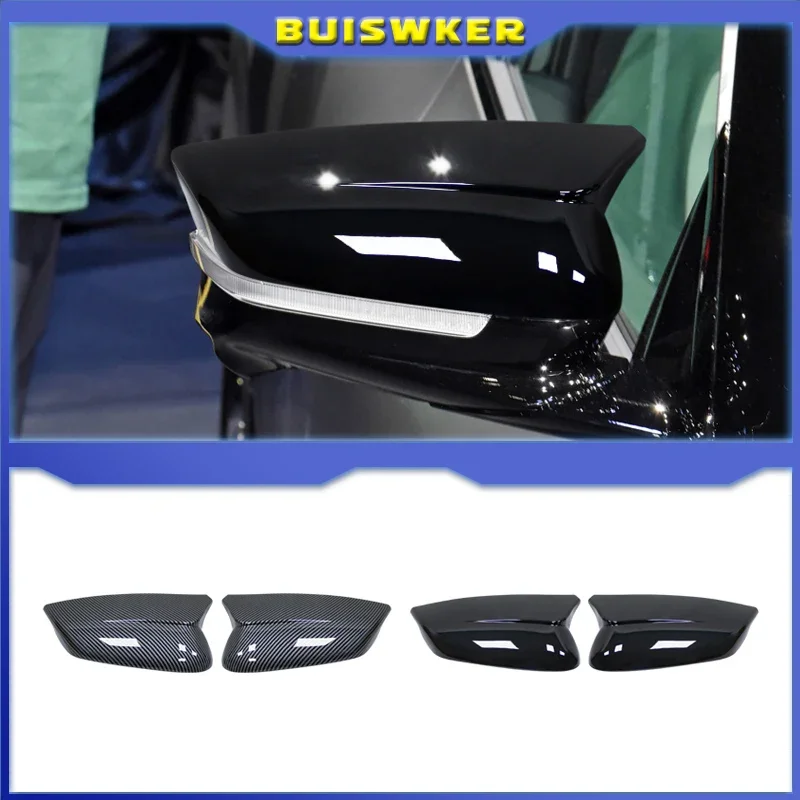 For KIA EV6 2022 2023 Trim Cover Side Mirror Molding 1 Pair ABS Black Cap Carbon Fiber Style Durable Easy To Install