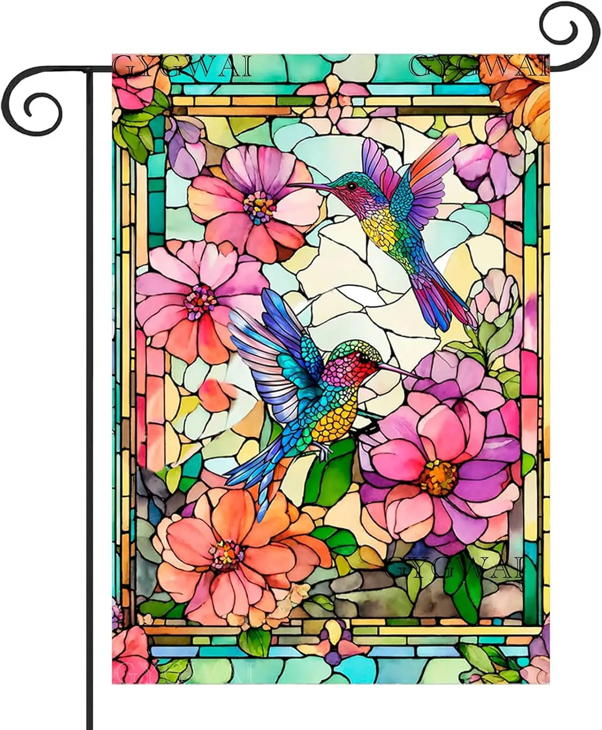 Stained Glass Hummingbird Garden Flag Spring Summer Yard Flag Floral Decorative Flags for Outside 12x18 Double Sided Small S VVJ