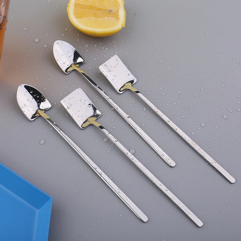 2PCS/set Stainless Steel Iron Shovel Spoon Coffee Ice Cream Spoon Engineering Shovel Retro Cute Square Head Spoon Kitchen Gadget