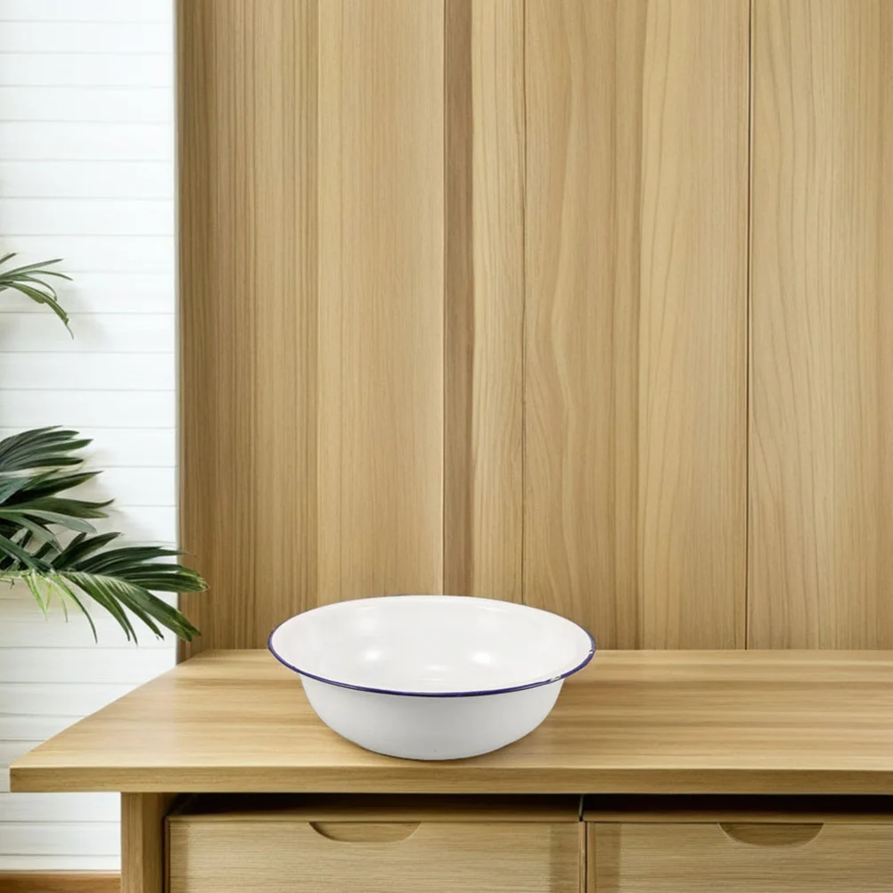 

Vintage For Soaking Large Capacity Portable Foot Multifunctional Laundry White Round Washing Up Bowl Great Enamel Material