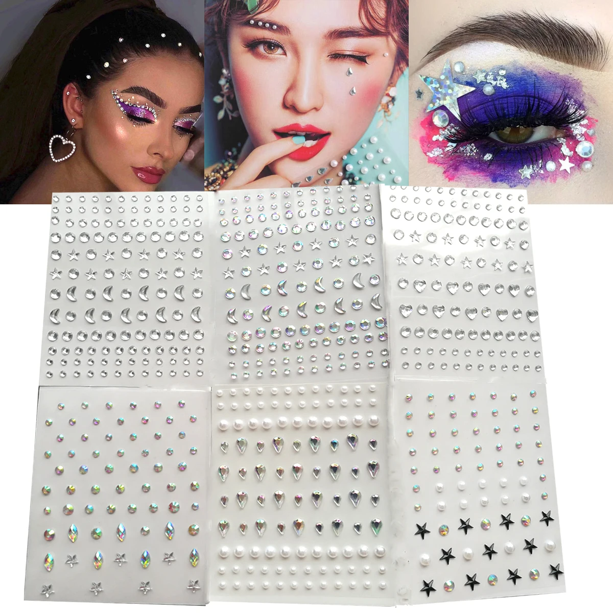 

7Sheets/Lot New Multicolorred Face Eye DIY Stickers Music Festival Wedding Party Art Makeup Face Jewels Anime Temporary Tattoos