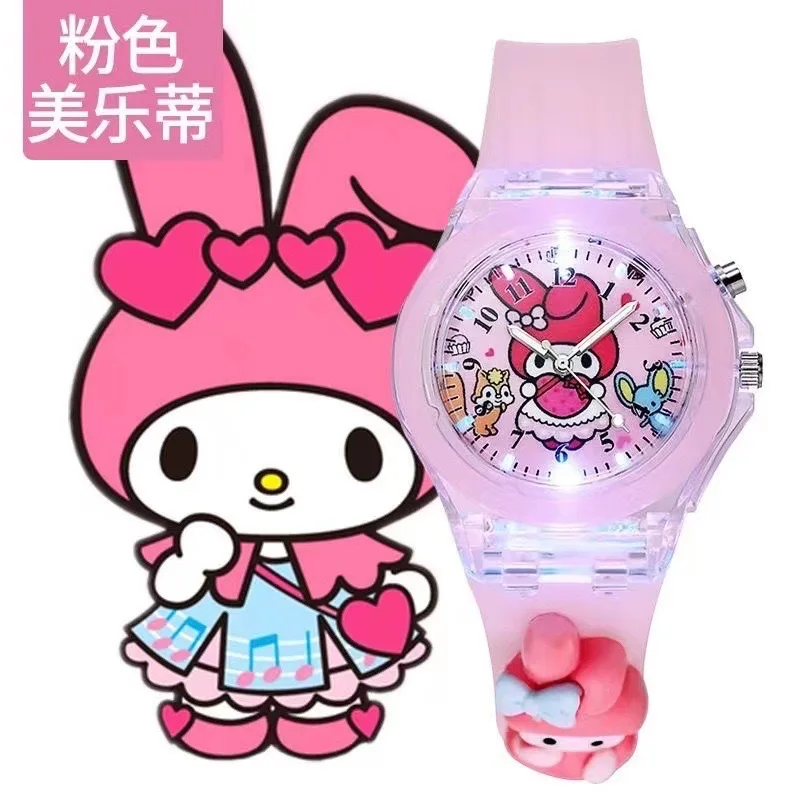 Детские часы Sanrio Hello Kitty с героями мультфильмов, силиконовые светящиеся в темноте часы для начальной школы, кварцевые часы для мальчиков и девочек, рождественские