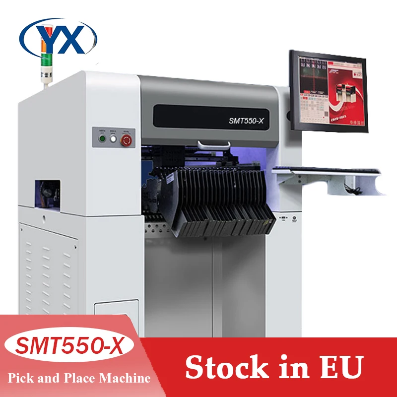 Stock en la UE SMT550-X PCB Pick and Place 4 cabezales 50 conjunto de alimentador Chip montaje línea SMT máquina
