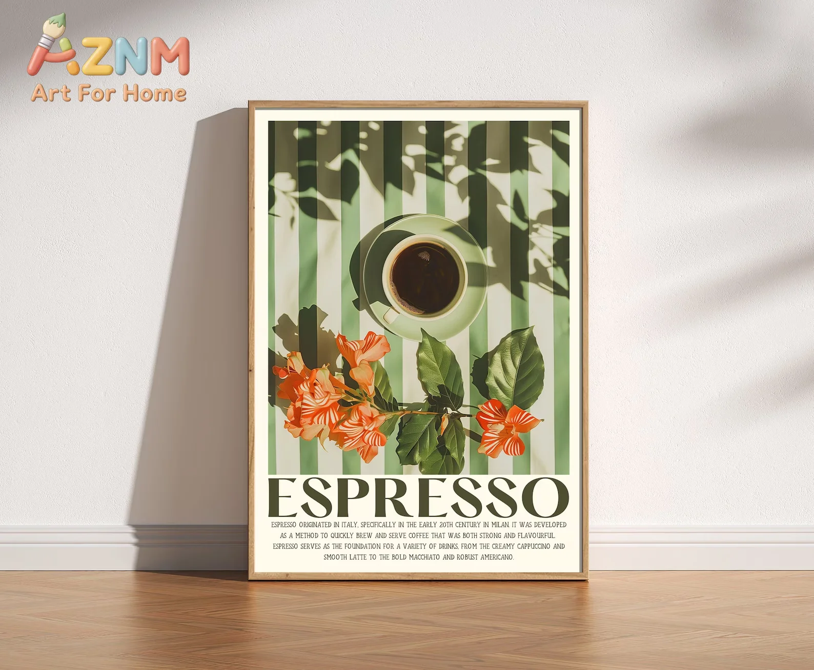 1pc frameless Retro Vintage Espresso Coffee Print Aesthetic Kitchen Poster Italian Coffee Art with Coffee Cup on Table for Cafe