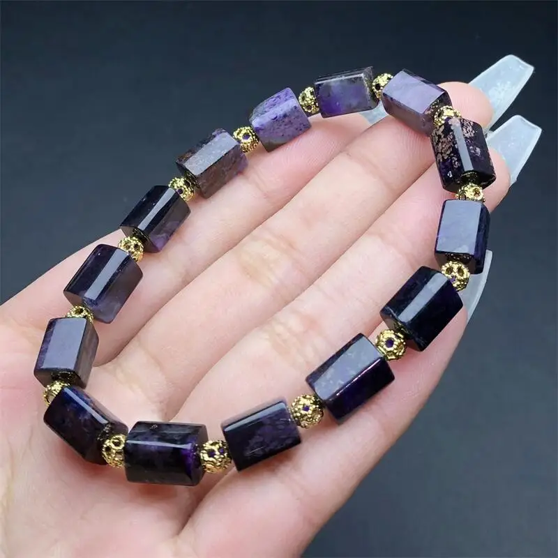 Natural Sugilite Bucket Bead Bracelet Handmade Crystal Jewelry Stretch Bangle Children Birthday Gift 1pcs