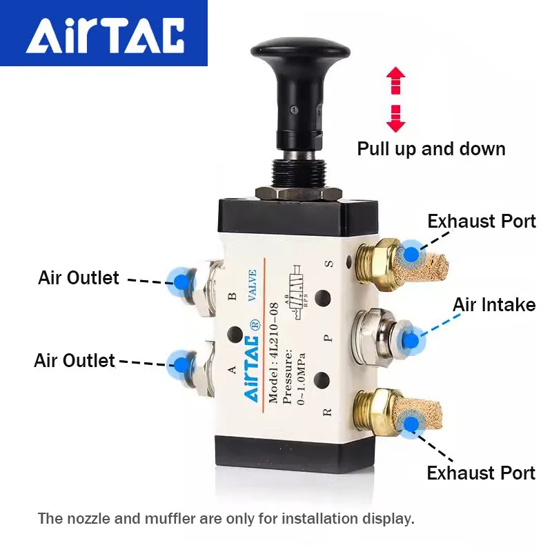 AirTAC 3L Two Position Three-way 4L Two Position Five Way Manual Pull Valve 110/210/310-06/08/10 Manual Directional Valve