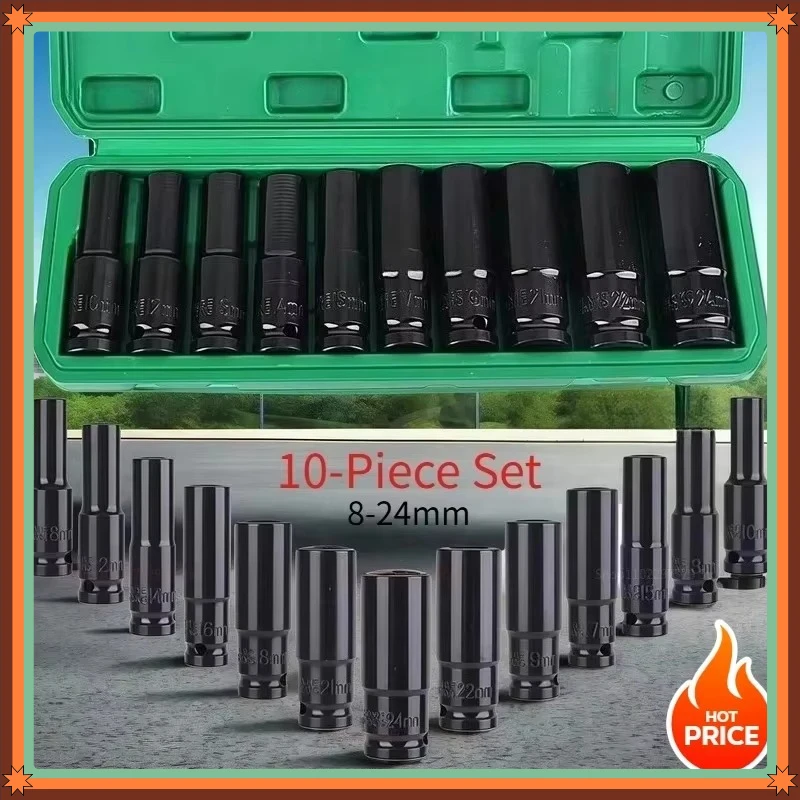 10Pcs Deep Groove Socket Set Pneumatic Ratchet Sockets Professional Auto Maintenance Hand Repair Tools