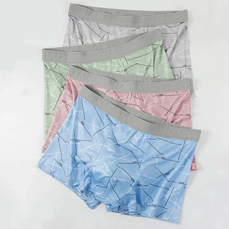 

1pcs Mens Boxer Short Student Underwears Breathable Cool Large Size Teenager Panties Males Printing Elasticity Flat Corner Short