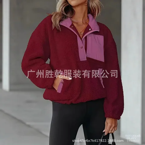 Roupas De Inverno Feminina Mulher Лоскутный плюшевый пуловер женский новый свободный пуловер на молнии с пуговицами однотонный модный свитшот пуловер