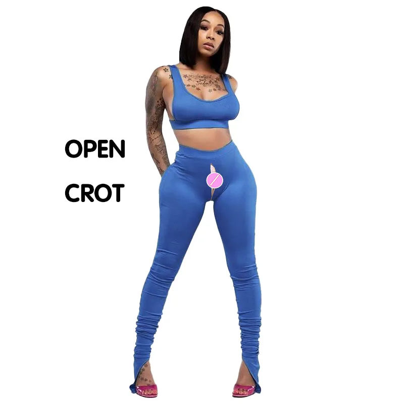 Summer Outdoor Sex Invisible Open Crotch Pants Women Elastic High Waist Leggings Seamless Tight Trousers Sports Yoga Suit Femme