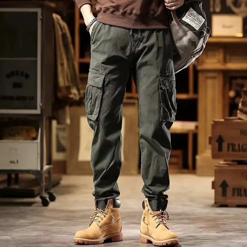 

Свободные комбинезоны с большими карманами, мужские дышащие длинные брюки в стиле ретро для тренировок на открытом воздухе, новые тактические повседневные износостойкие брюки в рубчик