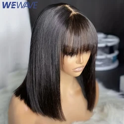 3X1 Middle Part Lace Wig Bob Wigs Full Machine Made Bone Straight Human Hair Wigs With Bangs Short Bob Human Hair Wigs