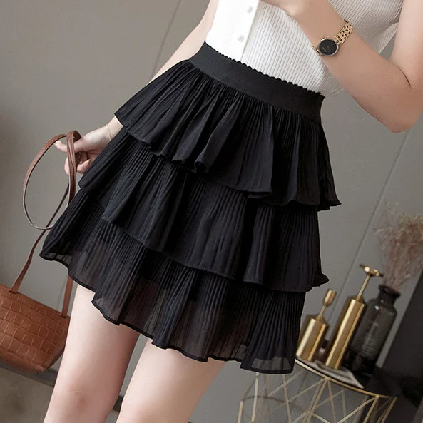 Women's Skirt A Line White Clothes Ruffle Mini Skirts for Woman Chiffon Short Premium Summer 2024 Korean Style Stylish Trend Y2k