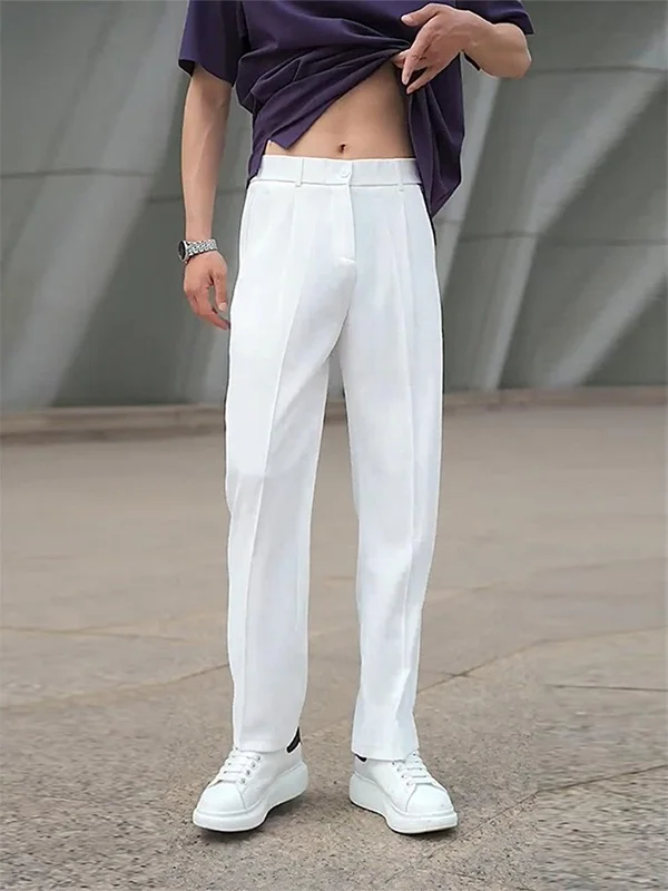 

Белые свободные мужские брюки-драпи в корейском стиле, летние повседневные длинные брюки, джинсы прямого кроя с эффектом «элегантности»