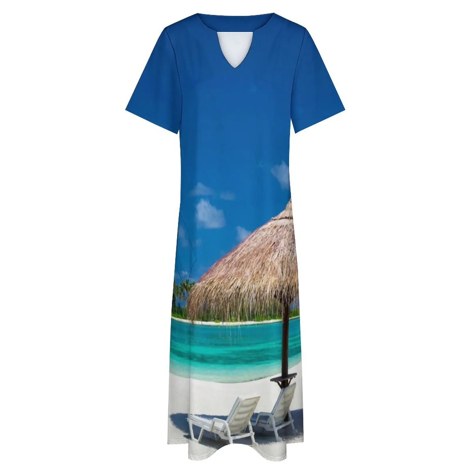 Robe longue de plage Maldives pour femmes, imprimé paysage de mer, esthétique Boho, robes de plage pour femmes, motif Vintage, Maxi, grande taille 4XL, été