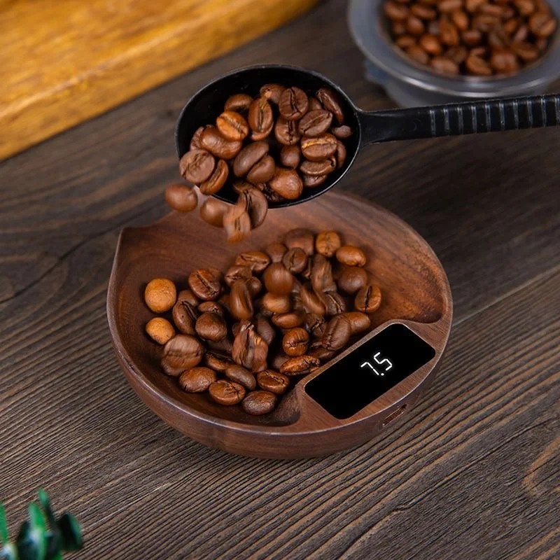 Digital coffee scale, tea scale, long battery life, rechargeable 0.1g/100g, precision wooden kitchen food bean weighing tool