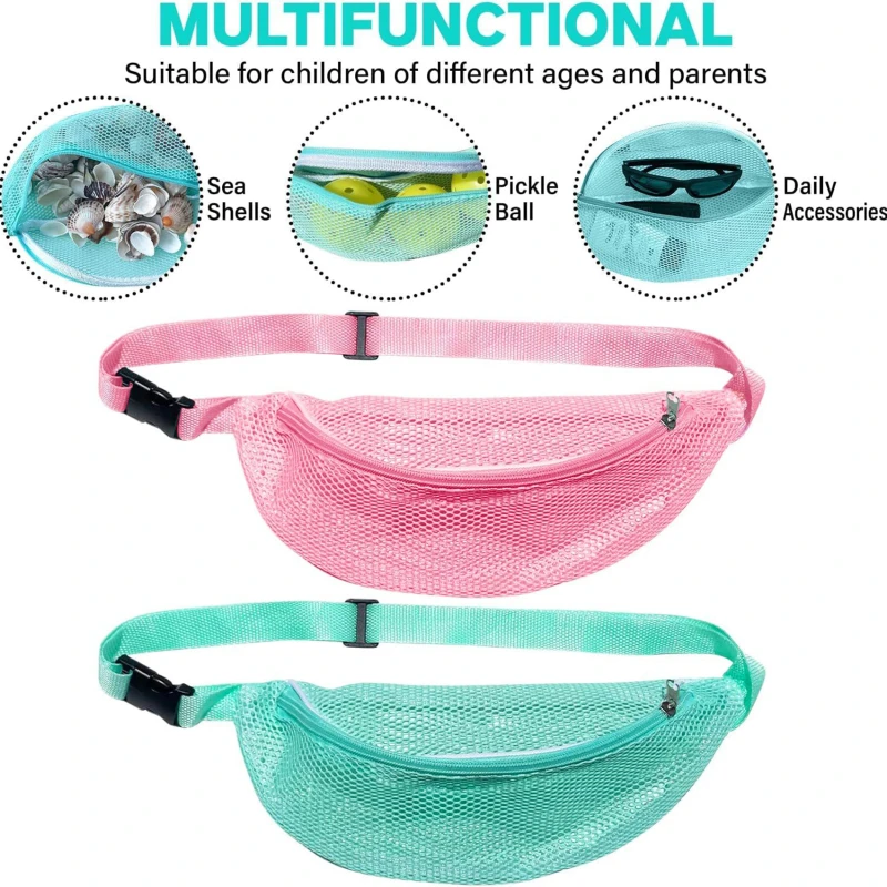 Beach Mesh Fanny Pack Mesh Beach Bag Waterproof Adjustable Belt Portable Lightweight Outdoor Sports Waist Pack Sports Travel