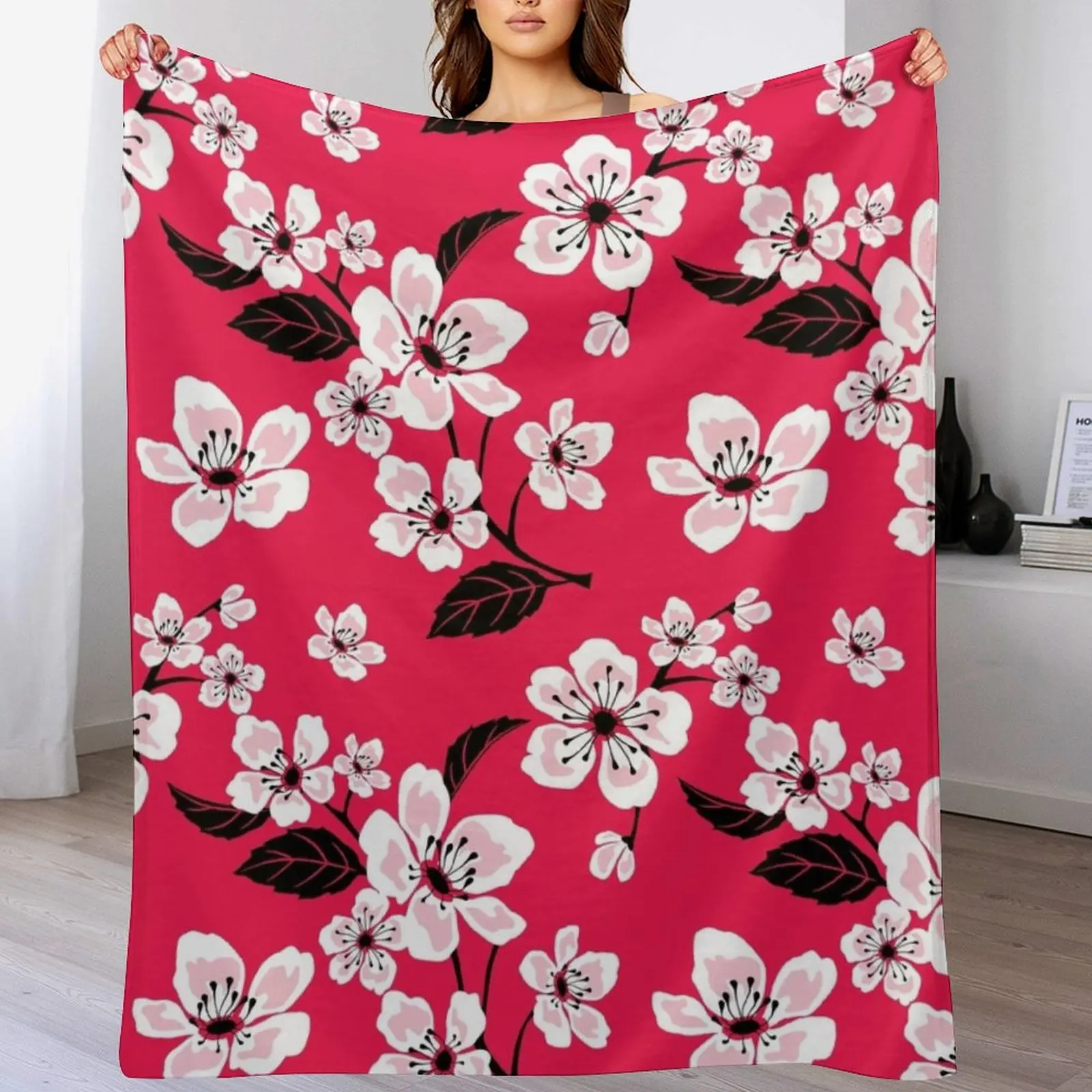 

Pink Sakura Cherry Tree Flower Blooms - Aloha - Hawaiian Floral Pattern - Trendy Flower Prints Throw Blanket