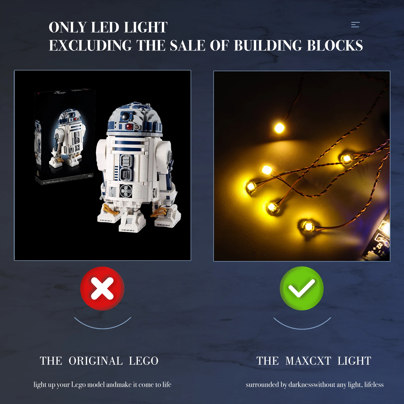 Hprosper 5V LED Light For Star Wars: R2-D2 75308 Decorative Lamp With Battery Box (Not Include Lego Building Blocks)