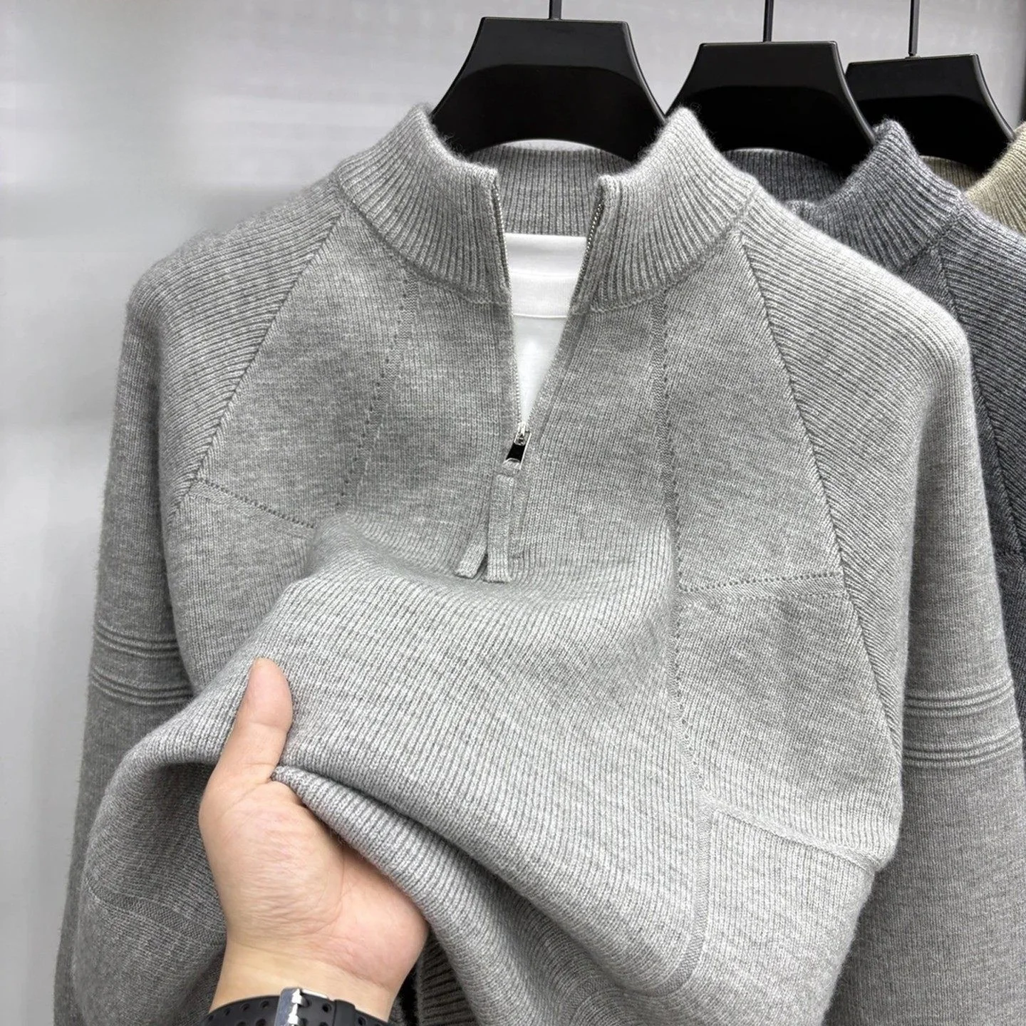 

Мужской повседневный вязаный свитер с высоким воротником на молнии, однотонный, осенне-зимний, новая модная коллекция мужской вязаной одежды