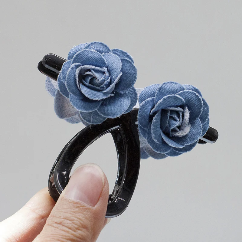 مشبك شعر من أزهار الورد من قماش الدنيم من Lystrfac للنساء والفتيات، مشبك شعر على شكل سمكة قرش، مشبك شعر خلفي، إكسسوارات للشعر #6